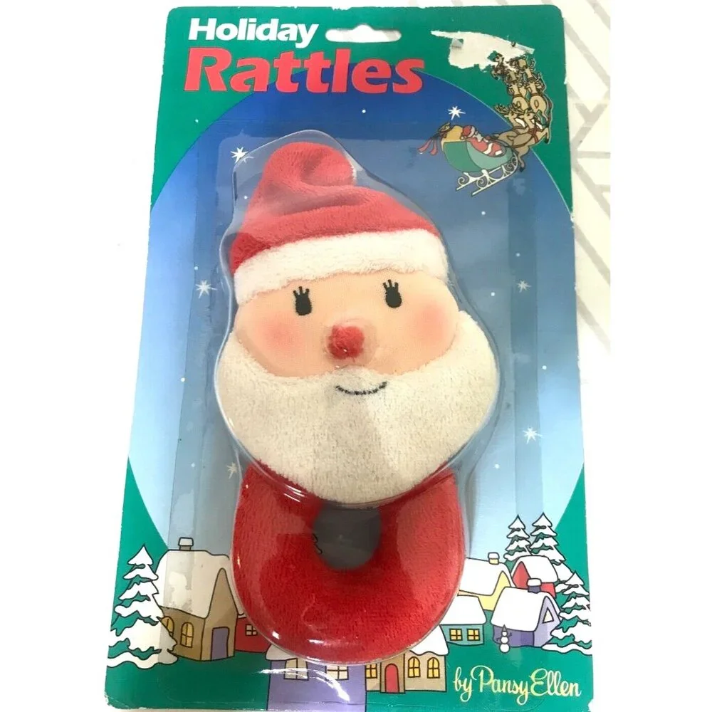 Vintage 1993 Pansy Ellen Christmas Santa‎ Terry Cloth Clown Baby Rattle r
